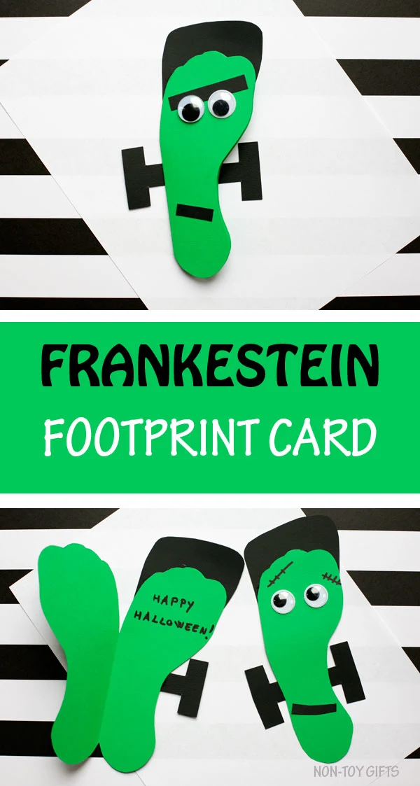 Frankenstein footprint card for kids to make for Halloween #Frankenstein #Halloween