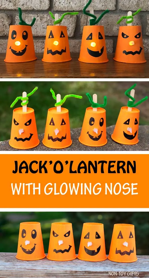 Paper cup Jack'O'Lantern pumpkins for kids to make for Halloween