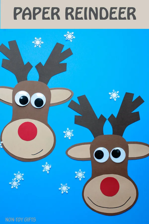 Paper reindeer craft for kids to make this Christmas. Easy Christmas craft for preschoolers, kindergartners and older kids. #ChristmasCraft #Reindeer