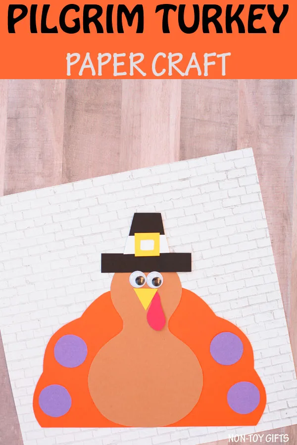 Pilgrim turkey craft for kids to make this Thanksgiving. Easy paper craft for preschoolers, kindergartners and older kids. #Thanksgiving #turkey