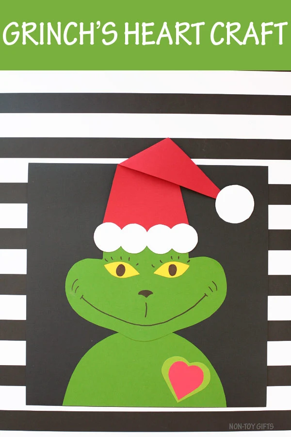 Grinch's heart Christmas craft for preschoolers, kindergartners and older kids. Easy Grinch paper craft with template #Grinchpapercraft #grinchcraft