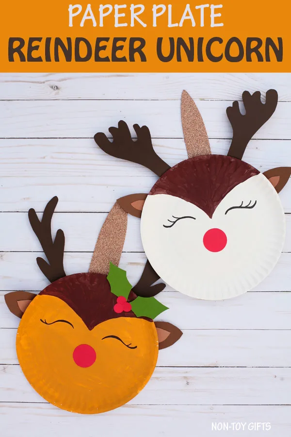 Paper plate reindeer unicorn craft for kids to make this Christmas #unicorn #reindeer #Christmascraft
