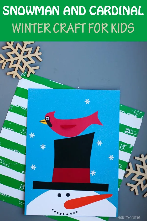 Snowman and cardinal craft for kids. Easy paper winter craft for preschoolers, kindergartners and older kids. #snowman #cardinal