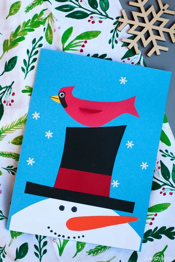 Snowman and cardinal winter craft for kids