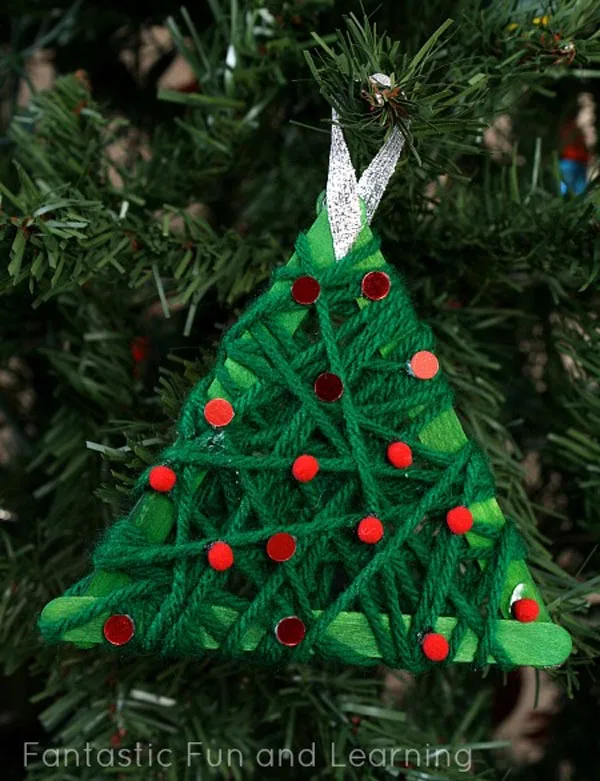 Yarn wrapped Christmas tree ornament