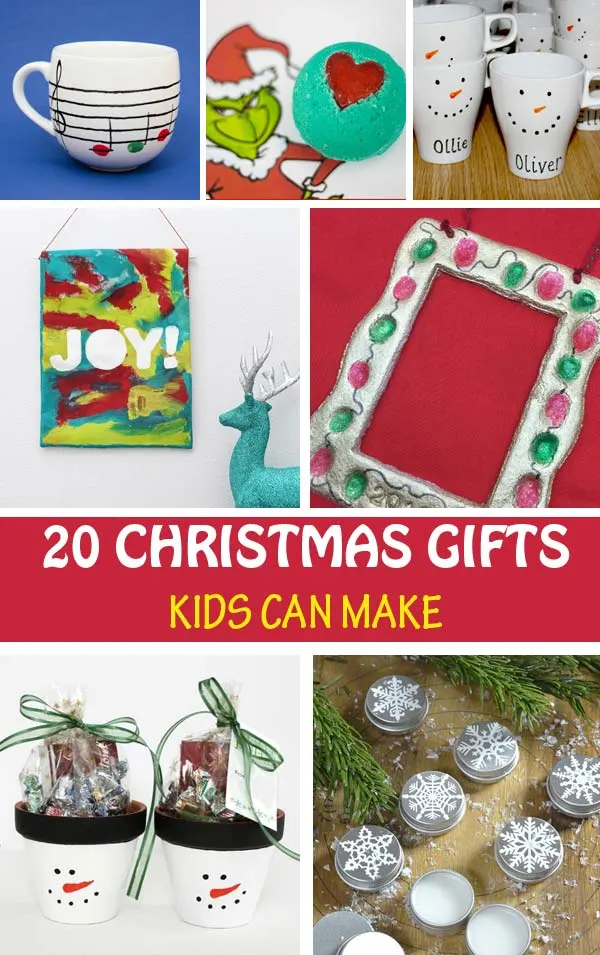 Christmas gifts kids can make: fingerprint gifts, spa gifts, art gifts, treats. Easy gift ideas for preschoolers, kindergartners and older kids to make for their grandparents, teachers, bus drivers, babysitter or classmates.