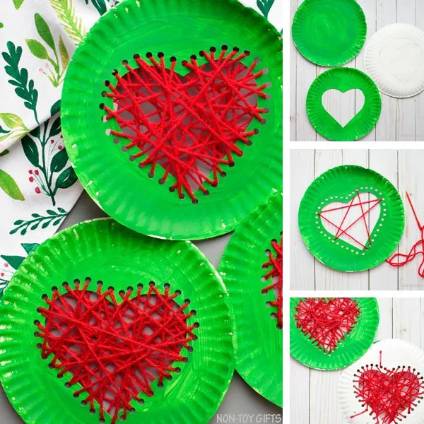 Paper plate Grinch's heart craft collage