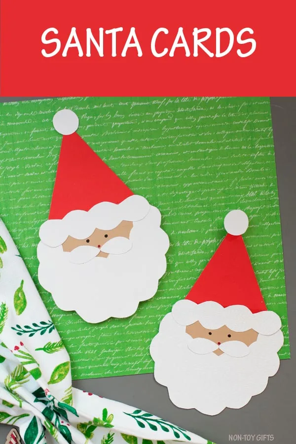 Easy handmade Santa card for kids to make. Great for kindergartners and older kids. Make a Christmas card for teachers, grandparents, bus drivers or babysitter. #Santa #ChristmasCard