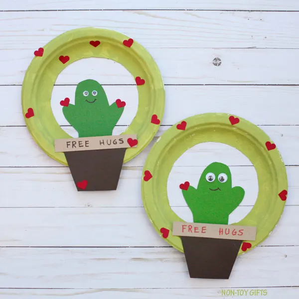Paper plate cactus Valentine craft for kids