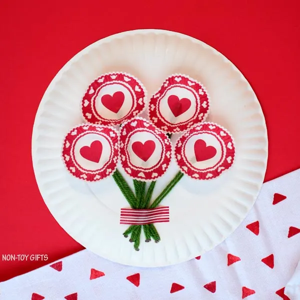 Heart cupcake liner flower craft for kids