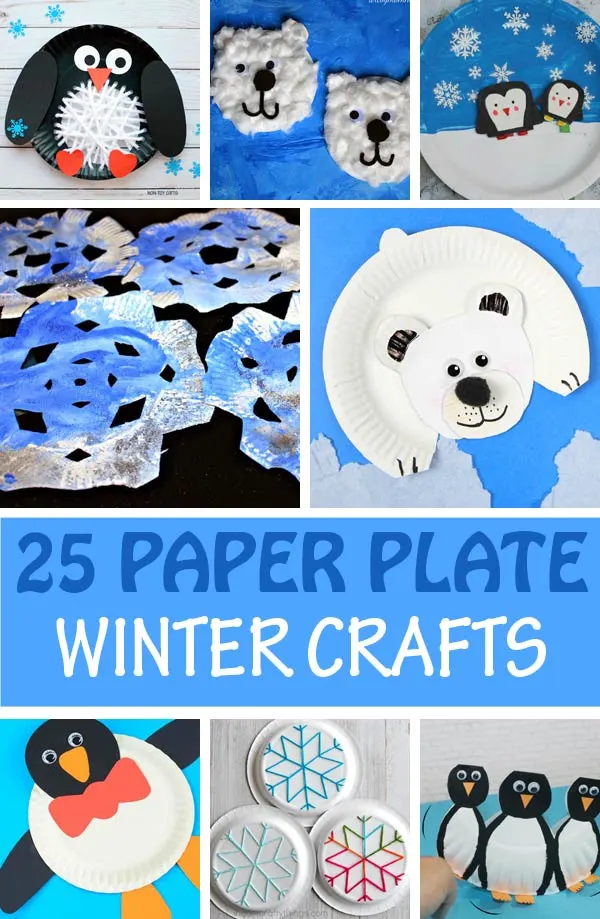 Paper plate winter crafts for kids: polar bear, snowflake, snowman, penguin, Arctic fox craft ideas for preschoolers and older kids. #wintercraft #penguin #polarbear #snowflake