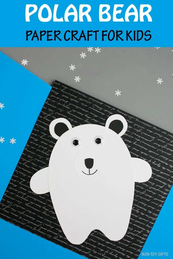 Easy paper polar bear craft for preschoolers, kindergartners and older kids. Great Arctic animal craft for the winter. #PolarBear #WinterCraft