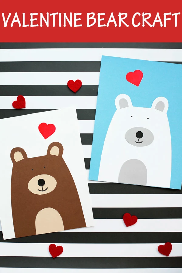 Valentine bear craft for kids. Easy paper Valentine's Day heart bear craft for preschoolers and older kids. #heartbear #bearcraft #valentine #nontoygifts