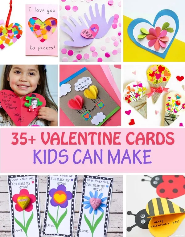 Valentine cards kids can make. Heart, flower, handprint and footprint cards for toddlers, preschoolers, kindergartners and older kids. Easy Valentine's Day handmade cards