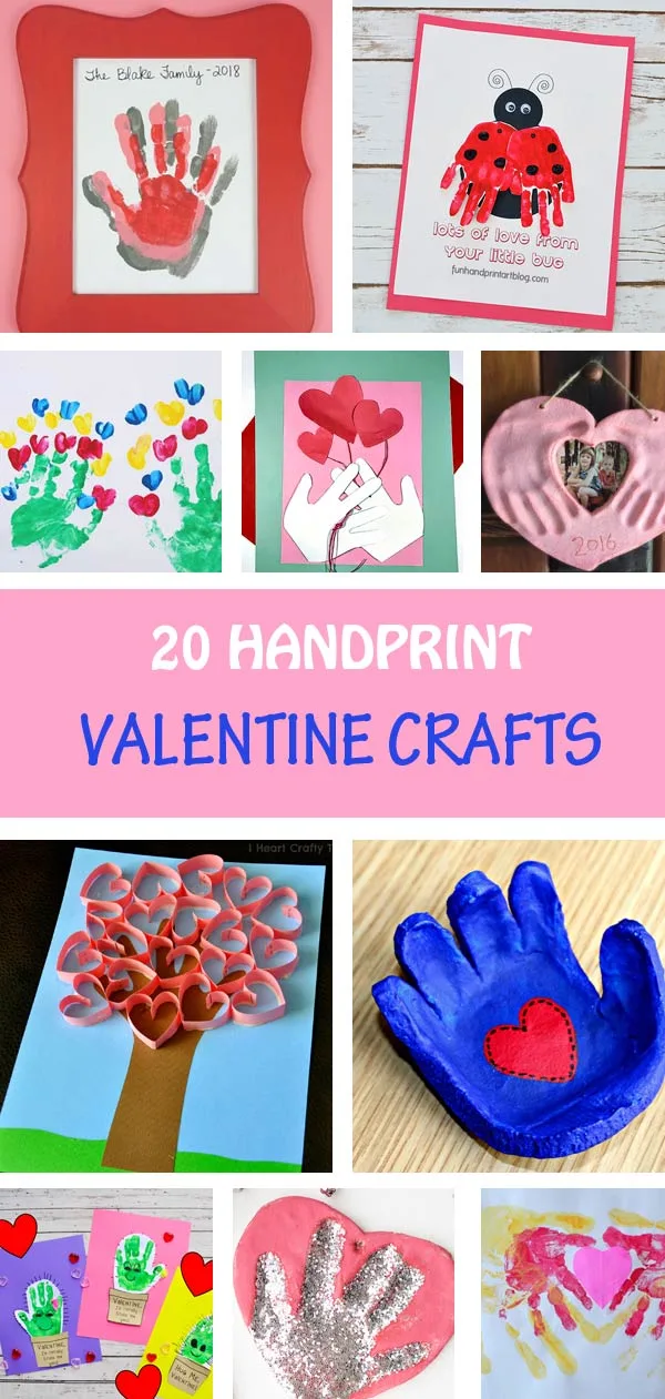 Handprint Valentine crafts for kids: cards, art, keepsake ideas for Valentine's Day. Great for toddlers, preschoolers and older kids. #nontoygifts #Valentinecrafts #handprint