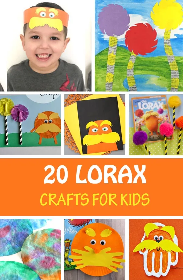 Lorax crafts for kids: cafts made with paper plates, paper rolls, salt dough, cups, paper bags - recycled crafts. Create mug, windsocks, bookmark, Trufulla trees and more. Dr Seuss crafts for classroom or home. #nontoygifts #lorax #drseuss