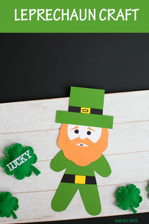 Paper leprechaun craft for kids to make for St Patricks Day. Template available. Classroom craft for preschoolers, kindergartners and older kids #leprechaun #StPatricksDay #nontoygifts