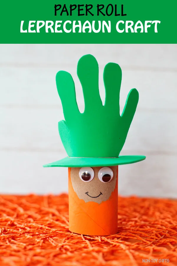Paper roll leprechaun craft for kids to make for St Patrick's Day Handprint leprechaun craft #leprechaun #stPatricksDay #nontoygifts