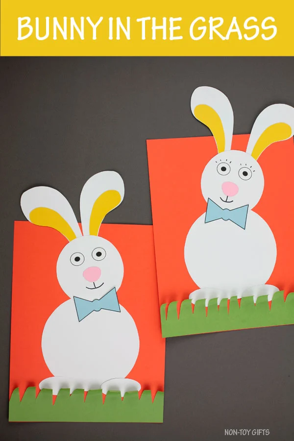 Bunny in the grass craft for kids to make for Easter or to celebrate spring. Easy bunny craft for preschoolers and older kids. #bunnycraft #springcraft #nontoygifts
