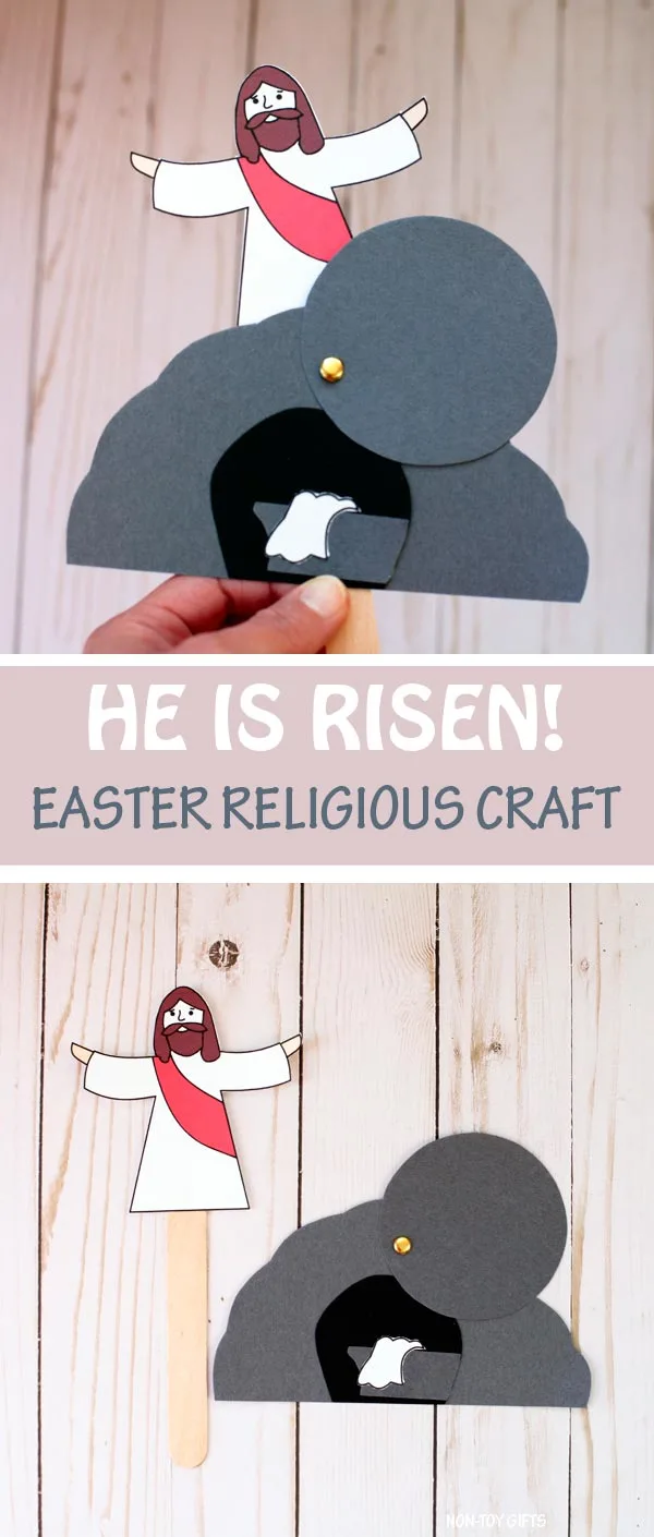 He is Risen craft for kids. Easter Bible craft. Easter religious craft. Easter Sunday School lesson. Jesus is risen! #heisrisen #nontoygifts #sundayschool