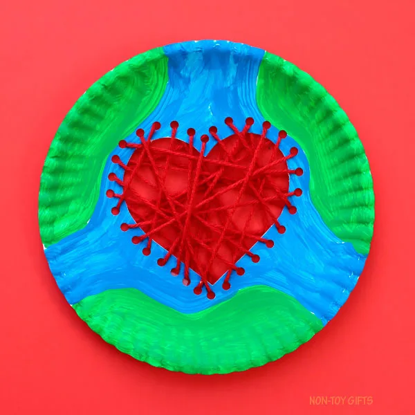 Paper plate and yarn Earth craft for kids