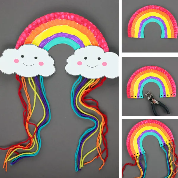 Paper plate rainbow craft collage