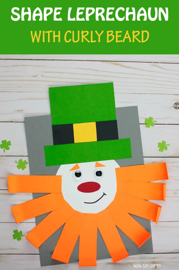 Leprechaun craft for kids. Shape craft for St Patrick's Day. Template available. #nontoygifts #leprechauncraft #shapecraft