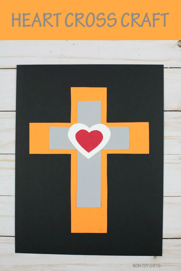 Heart cross craft for kids to make as an Easter religious craft or as part of a Sunday School lesson #crosscraft #nontoygifts #sundayschool