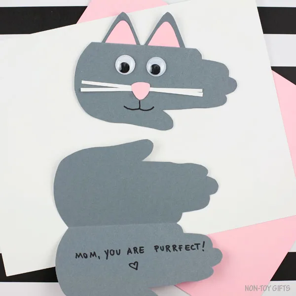 Mother's Day handprint purrfect card for mom from kids
