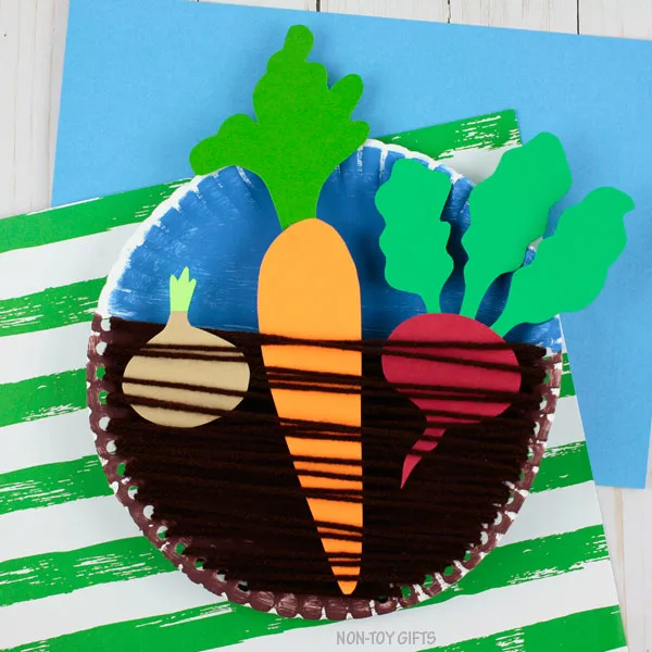 Paper plate veggie garden craft for kids