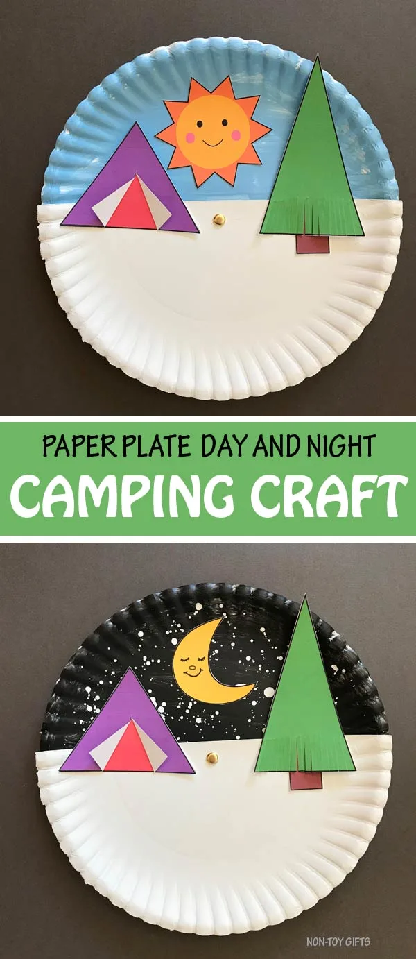 Paper plate day and night camping craft for kids to make this summer