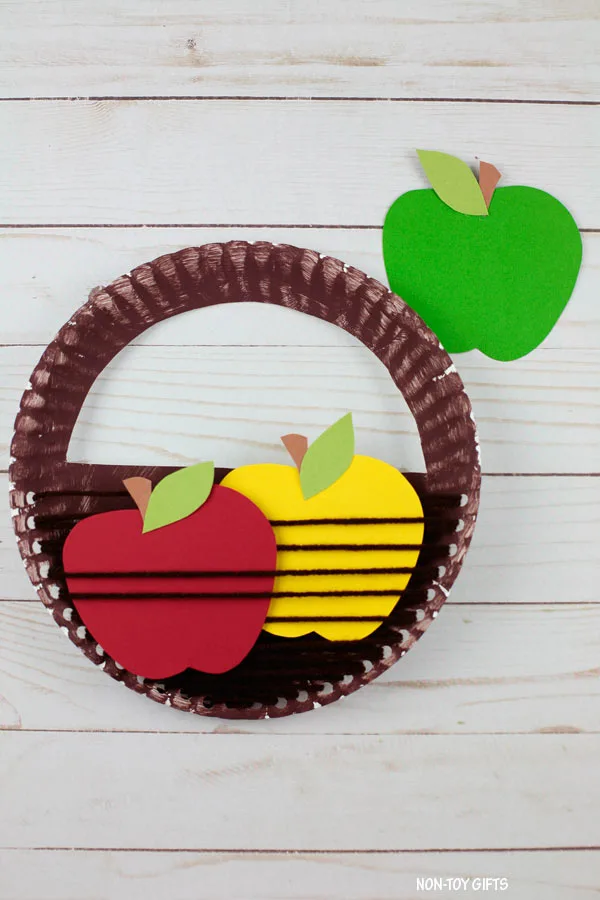 Paper plate apple basket craft