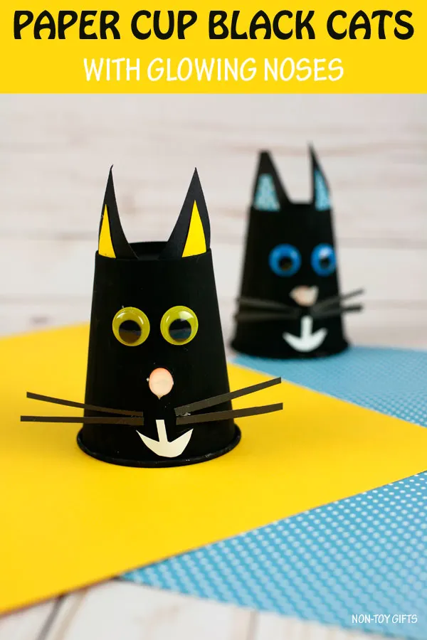 Paper cup black cat Halloween craft for kids
