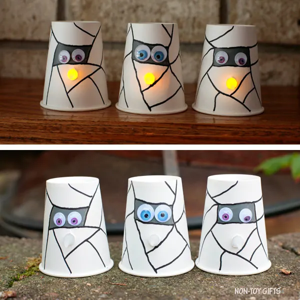 Paper cup mummy with glowing nose