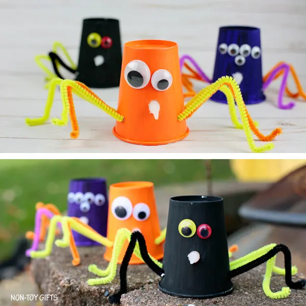 Simple paper cup spiders for Halloween decorations