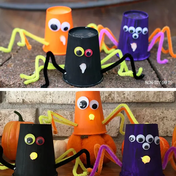 Paper cup spiders - Halloween craft for kids