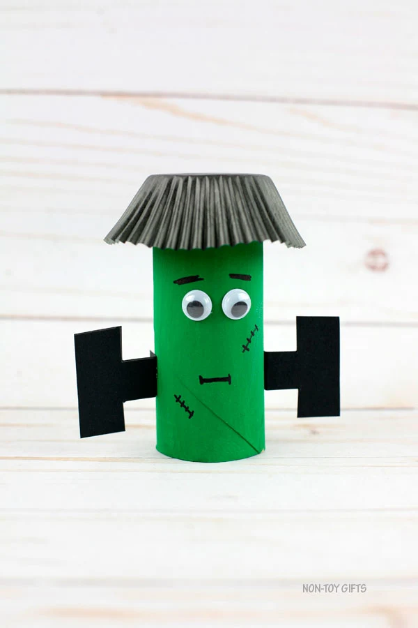 Paper roll and cupcake liner Frankenstein