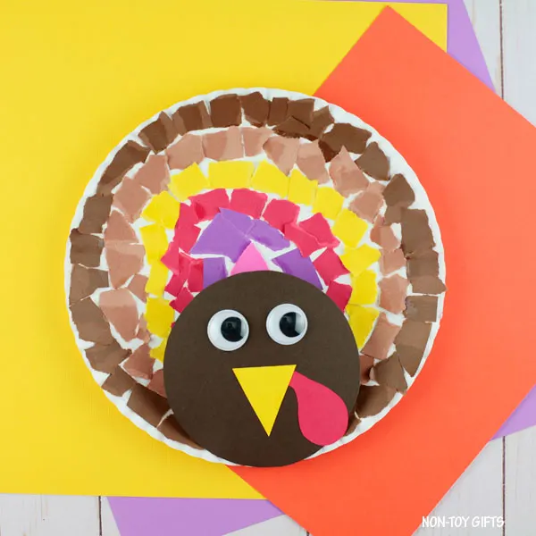 Torn paper turkey craft for Thanksgiving