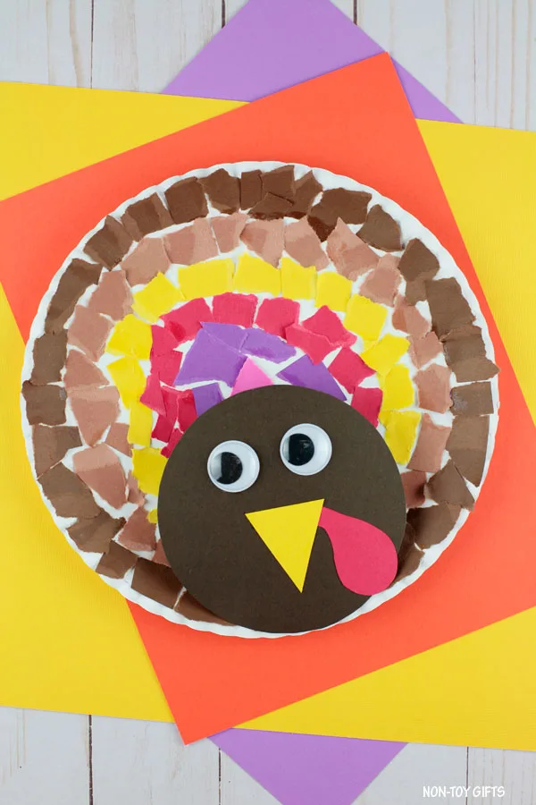 Torn paper turkey craft kids can make for Thanksgiving