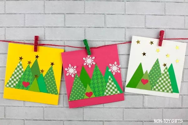 Triangle Christmas tree cards kids can make