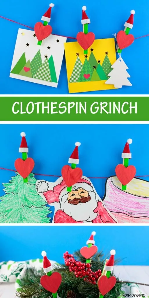 Clothespin Grinch craft for preschoolers, kindergartners and older kids.
