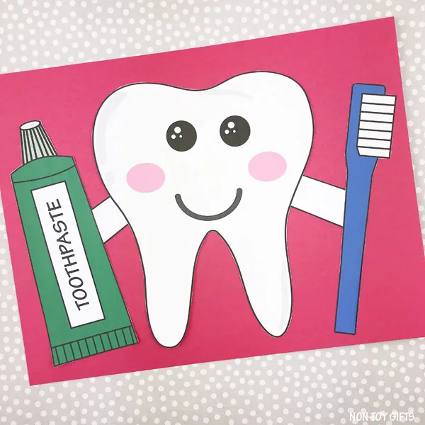 Preschool dental health crafts and activities: paper dental tooth craft for kids