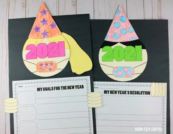 New Year's 2021 resolution craft with mask for kids