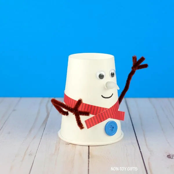snowman paper cup craft for kids to make this winter
