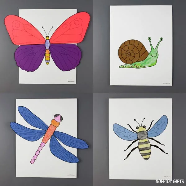 Insects color and craft for preschoolers, kindergartners and older kids