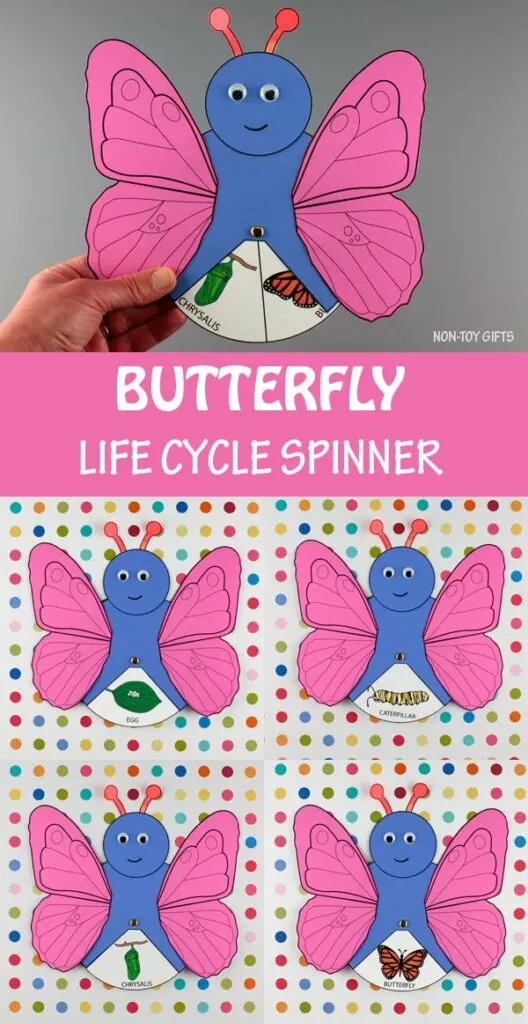 Butterfly life cycle spinner craft for kids