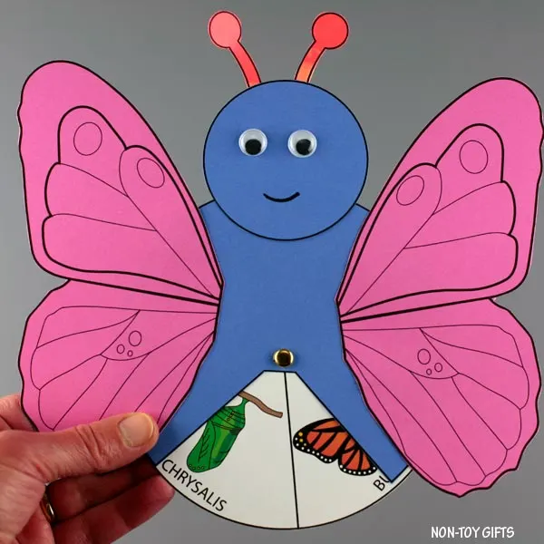 Butterfly life cycle spinner wheel craft for kids