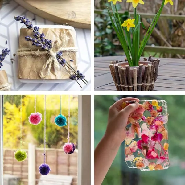 lavender soap, twig pot, dried flower sun catcher