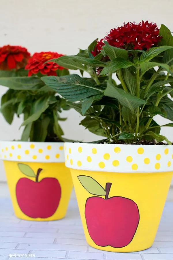 Apple painted flowerpot gift for teachers