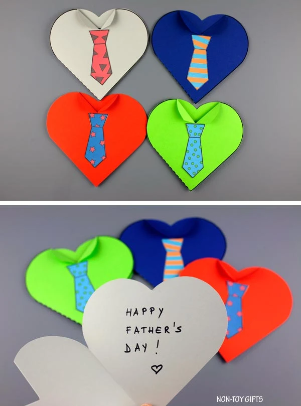 Father's Day tie heart cards for kids